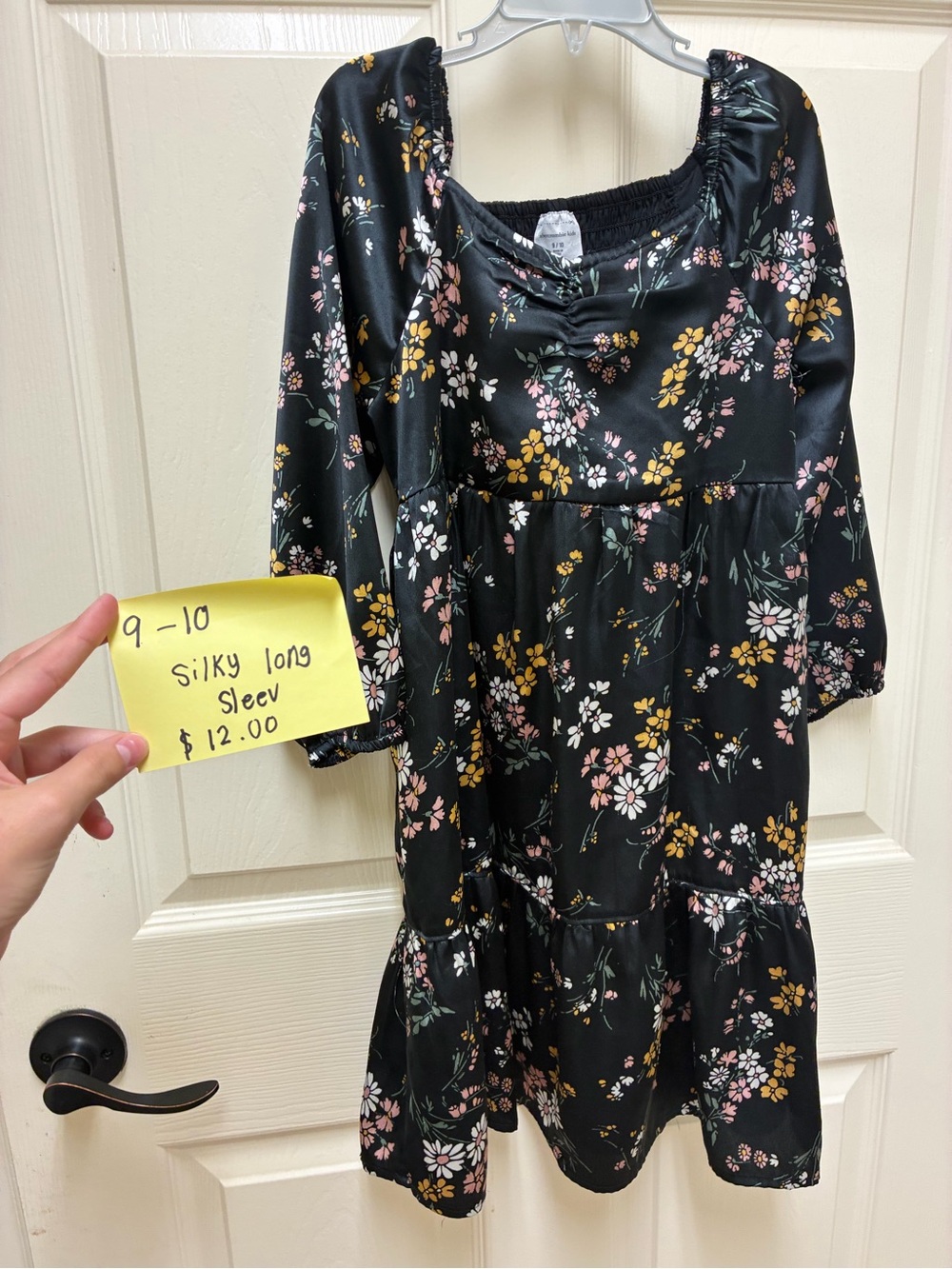 abercrombie kids Black Floral Long-Sleeve Satin Dress
